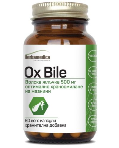 Ox Bile, 500 mg, 60 капсули, Herbamedica - 1