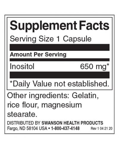 Inositol, 650 mg, 100 капсули, Swanson - 2
