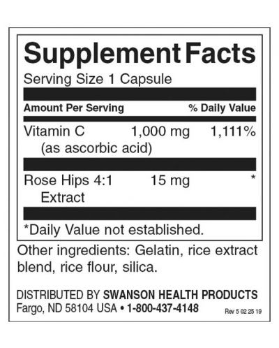 Vitamin C with Rose Hips, 1000 mg, 250 капсули, Swanson - 2
