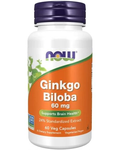 Ginkgo Biloba, 60 mg, 60 капсули, Now - 1