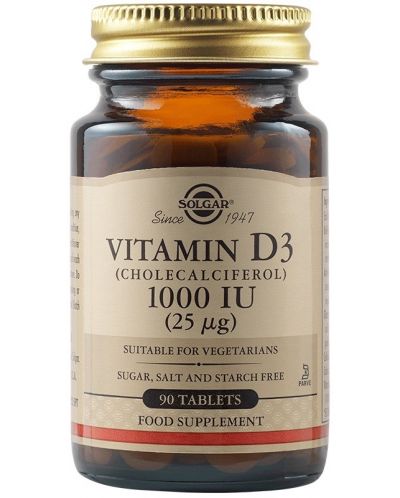 Vitamin D3, 1000 IU, 90 таблетки, Solgar - 1