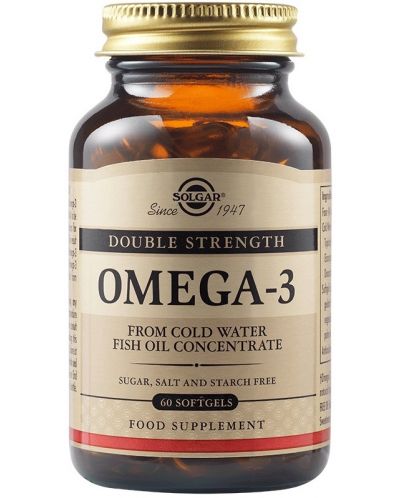 Omega-3, Double Strength, 60 меки капсули, Solgar - 1