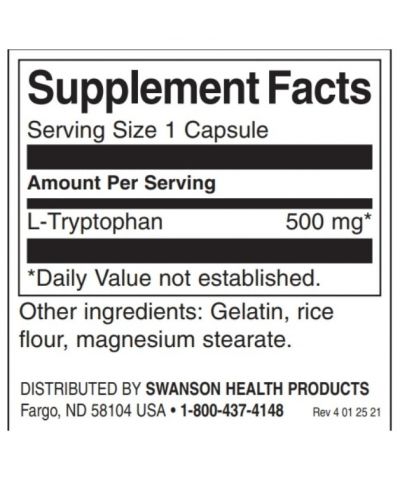 L-Tryptophan, 500 mg, 60 капсули, Swanson - 2