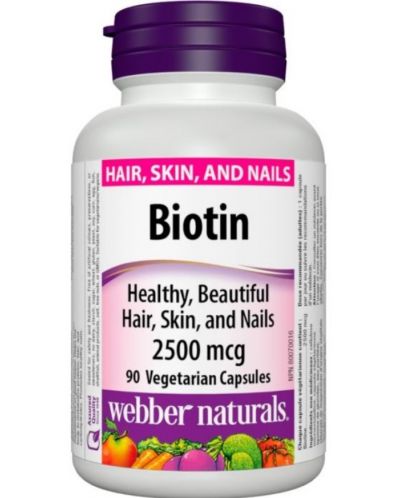 Biotin, 2500 mcg, 90 капсули, Webber Naturals - 1