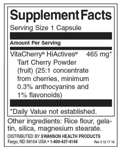 HiActives Tart Cherry, 465 mg, 60 капсули, Swanson - 2