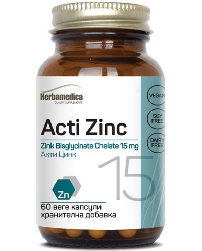 Acti Zinc, 15 mg, 60 веге капсули, Herbamedica - 1