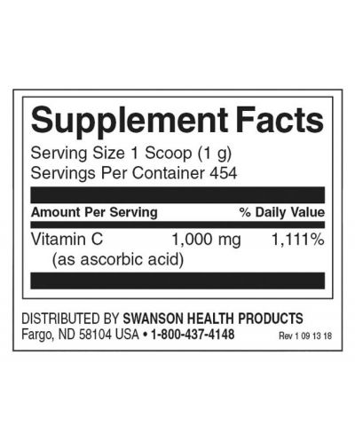 Vitamin C Powder, 100% Pure, 454 g, Swanson - 2