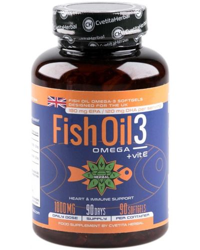 Fish Oil Omega 3, 1000 mg, 90 капсули, Cvetita Herbal - 1