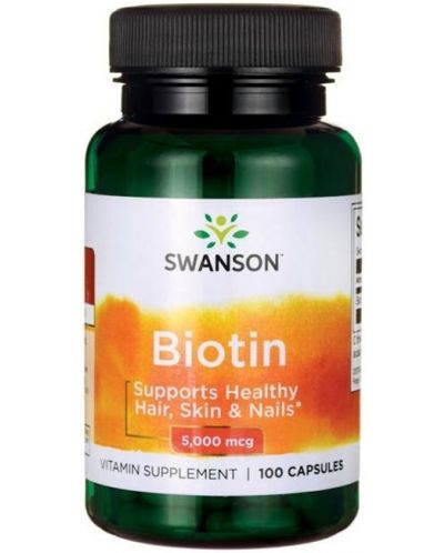 Biotin, 5000 mcg, 100 капсули, Swanson - 1