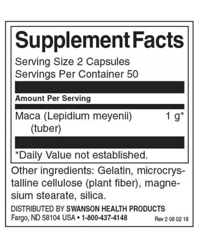 Maca, 500 mg, 100 капсули, Swanson - 2