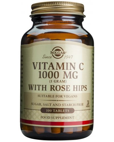 Vitamin C with Rose Hips, 1000 mg, 100 таблетки, Solgar - 1