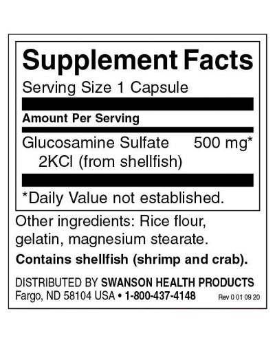 Glucosamine Sulfate 2KCl, 500 mg, 250 капсули, Swanson - 2