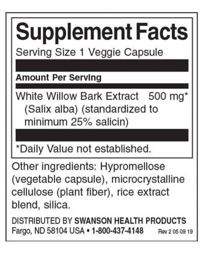 White Willow Bark Extract, 500 mg, 60 капсули, Swanson - 2