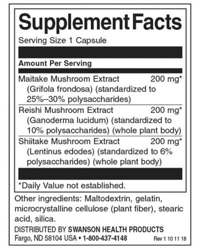 Triple Mushroom Complex, 60 капсули, Swanson - 2