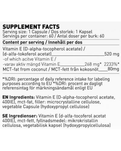 Vitamin E, 400 IU, 60 капсули, Swedish Supplements - 2