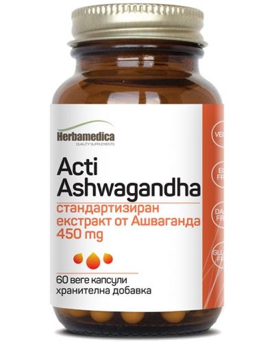 Acti Ashwagandha, 450 mg, 60 веге капсули, Herbamedica - 1