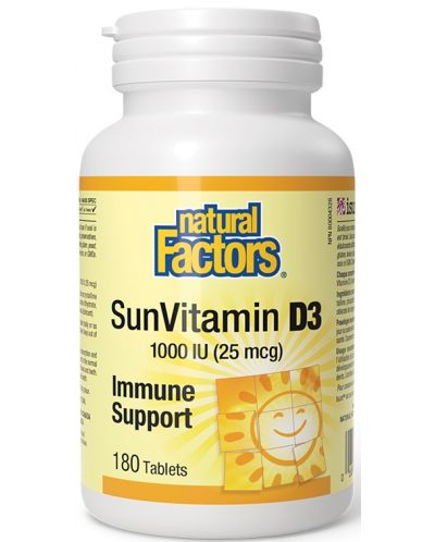 Vitamin D3, 1000 IU, 180 таблетки, Natural Factors - 1