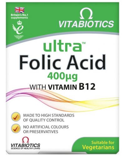 Ultra Folic Acid, 400 mcg, 60 таблетки, Vitabiotics - 1