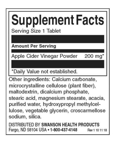 Apple Cider Vinegar, 200 mg, 120 таблетки, Swanson - 2