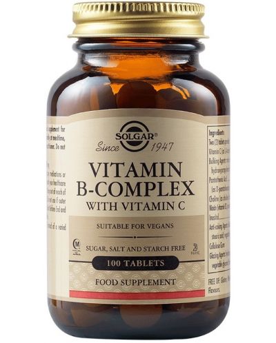 Vitamin B-Complex with Vitamin C, 100 таблетки, Solgar - 1
