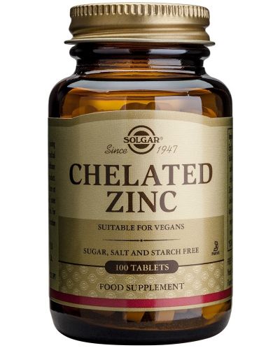 Chelated Zinc, 22 mg, 100 таблетки, Solgar - 1