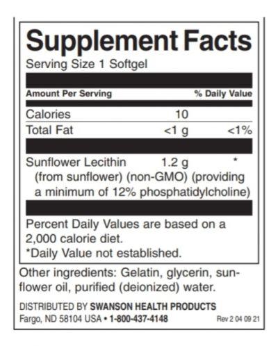Sunflower Lecithin, 90 капсули, Swanson - 2