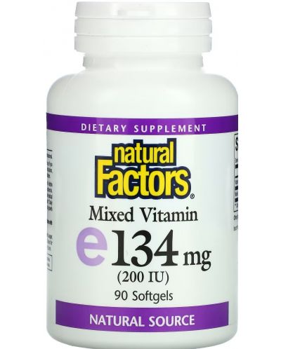 Mixed Vitamin E, 134 mg, 90 софтгел капсули, Natural Factors - 1