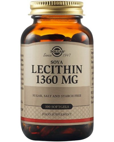 Lecithin, 1360 mg, 100 меки капсули, Solgar - 1