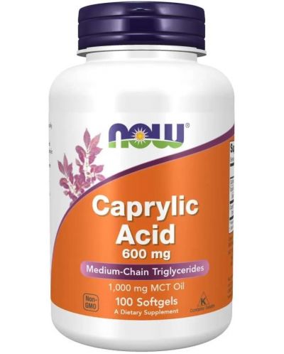 Caprylic Acid, 600 mg, 100 меки капсули, Now - 1