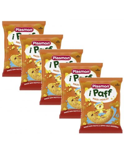 Хрупанки Plasmon - Paff, царевица и просо, 8+ м, 5 броя х 15 g - 1