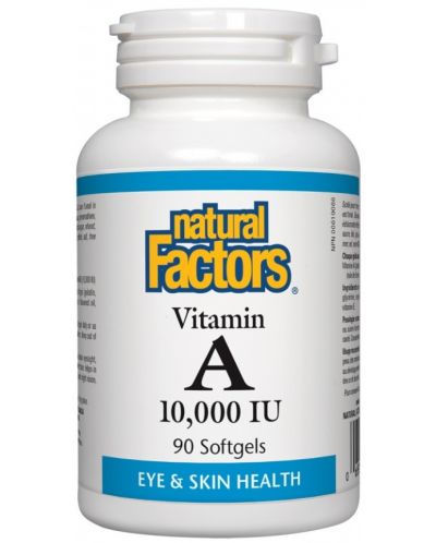 Vitamin A, 10 000 IU, 90 софтгел капсули, Natural Factors - 1