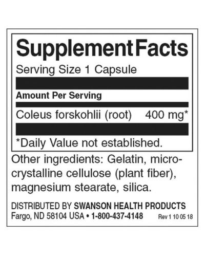 Coleus Forskohlii, 400 mg, 60 капсули, Swanson - 2