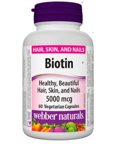 Biotin, 5000 mcg, 60 капсули, Webber Naturals - 1