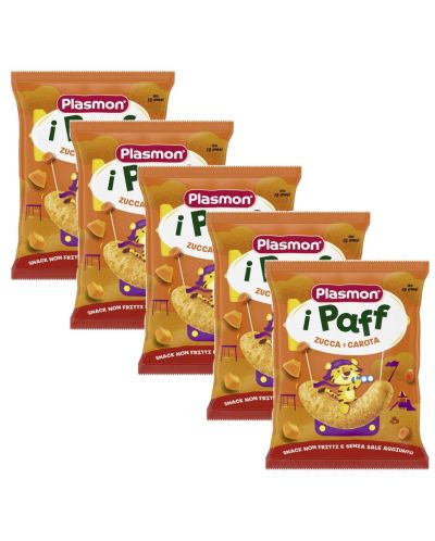 Хрупанки Plasmon - Paff, морков и тиква, 12+ м, 5 броя х 15 g - 1