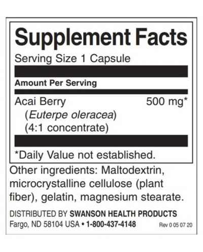 Acai Berry, 500 mg, 120 капсули, Swanson - 2