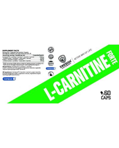 L-Carnitine Forte, 60 капсули, Swedish Supplements - 2