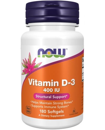 Vitamin D-3, 400 IU, 180 меки капсули, Now - 1