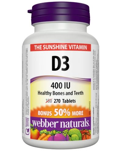 Витамин D3, 400 IU, 270 таблетки, Webber Naturals - 1