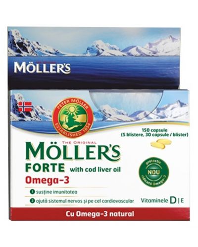 Omega-3 Forte от черен дроб на треска, 150 капсули, Mollers - 1