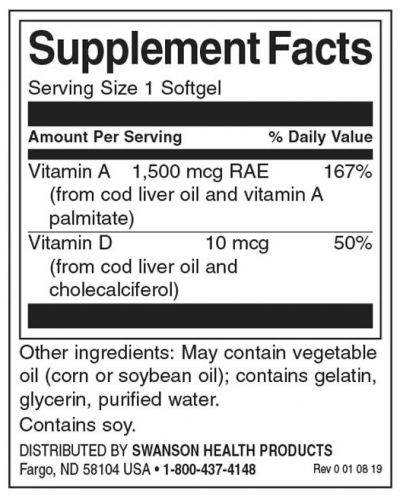 Vitamins A & D, 250 меки капсули, Swanson - 2