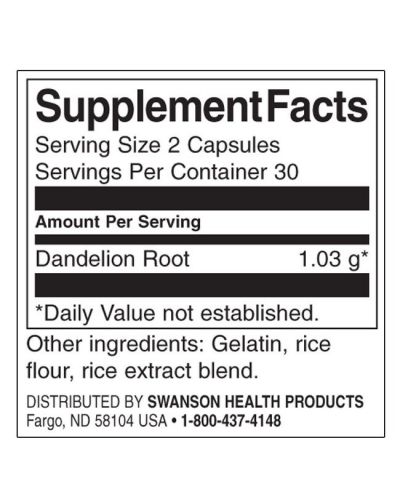 Dandelion Root, 60 капсули, Swanson - 2
