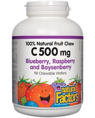 Vitamin C, 500 mg, горски плодове, 90 дъвчащи таблетки, Natural Factors - 1