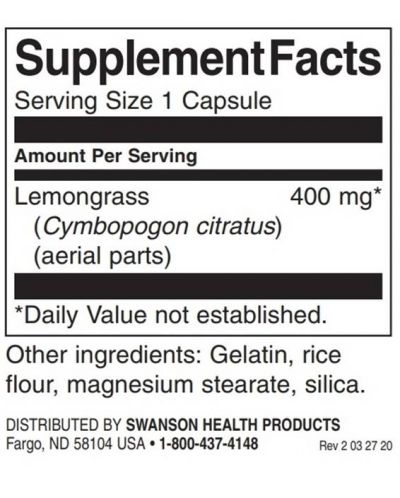 Full Spectrum Lemongrass, 400 mg, 60 капсули, Swanson - 2