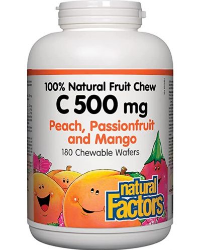 Vitamin C, 500 mg, тропически плодове, 90 дъвчащи таблетки, Natural Factors - 1