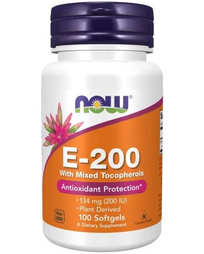 Vitamin E-200 Mixed Tocopherols, 100 капсули, Now - 1
