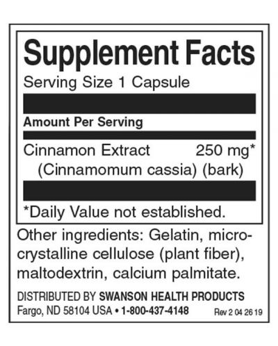 Cinnamon Extract, 250 mg, 90 капсули, Swanson - 2
