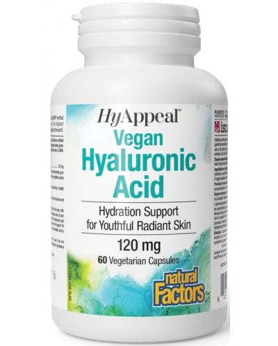 HyAppeal Vegan Hyaluronic Acid, 120 mg, 60 капсули, Natural Factors - 1