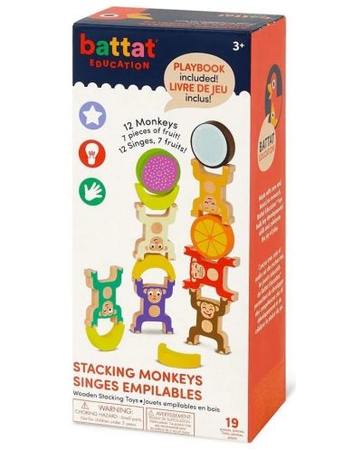 Игрален комплект Battat - Дървени цветни маймунки за подреждане - 1