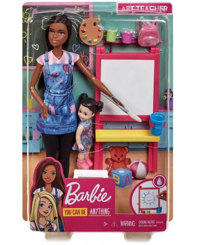 Игрален комплект Barbie - Барби учител по рисуване, брюнетка - 1