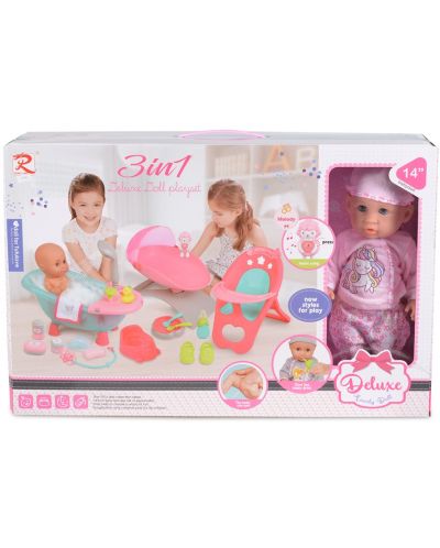 Игрален комплект Moni Toys 3 в 1 - Пишкаща кукла-бебе с аксесоари - 2